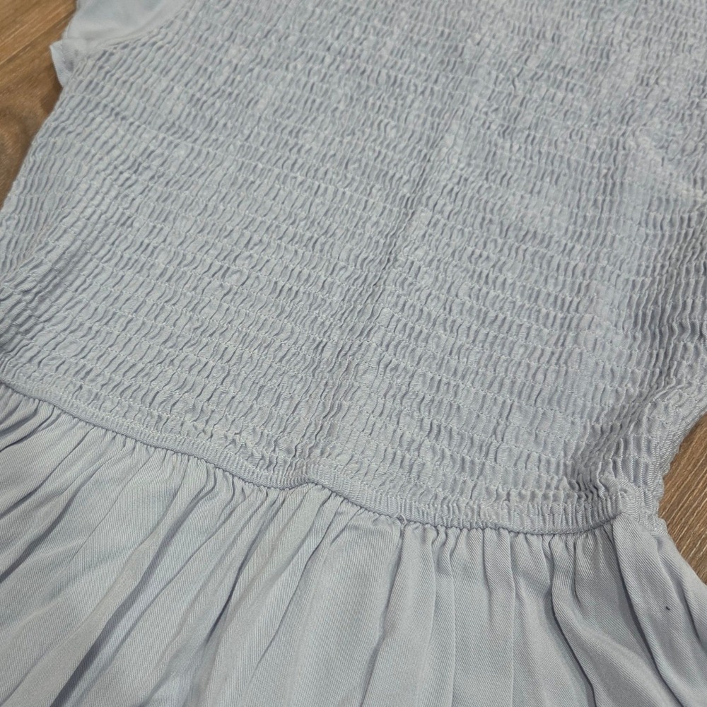 Merokeety Light Blue Smocked Tiered Maxi Dress Ruffle Cap Sleeve Rayon Medium - Picture 2 of 7